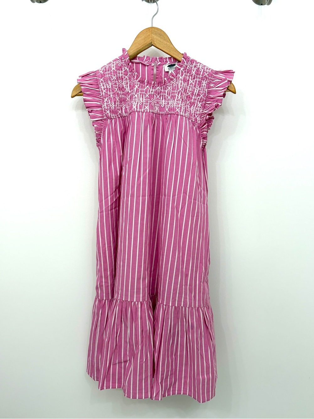JCrew Pink Striped Smocked Ruffle Mini Dress Coquette Southern Prep Garden Party - Picture 4 of 10